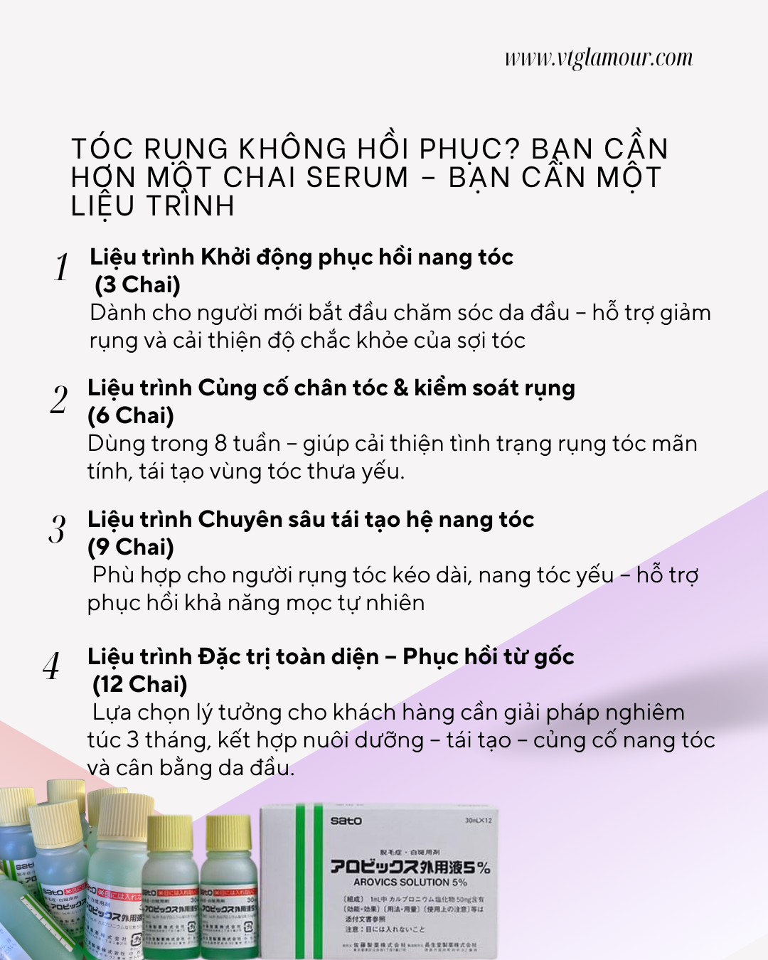 Dung Dịch Dưỡng Da Đầu Sato Arovics Solution 5% – 30ml x 12 Chai - VT Glamour