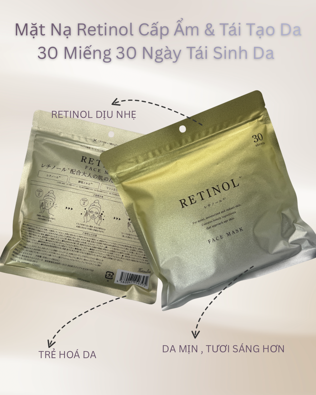 Mặt Nạ Retinol Cấp Ẩm & Làm Mịn Da (30 Miếng) – Dưỡng Sáng, Mềm Mịn