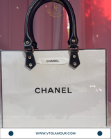 Handmade Plastic-Laminated Paper Tote Bag with Black Handle
 (8 x 10 x 2.75 inches)