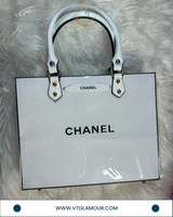 Handmade Plastic-Laminated Paper Tote Bag with White Handle
 (8 x 10 x 2.75 inches)